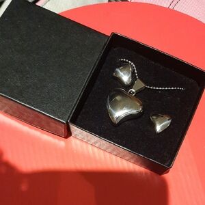 Chunky Genuine Solid Stainless Steel Heart Abstract Necklace & Earring Set 🎁